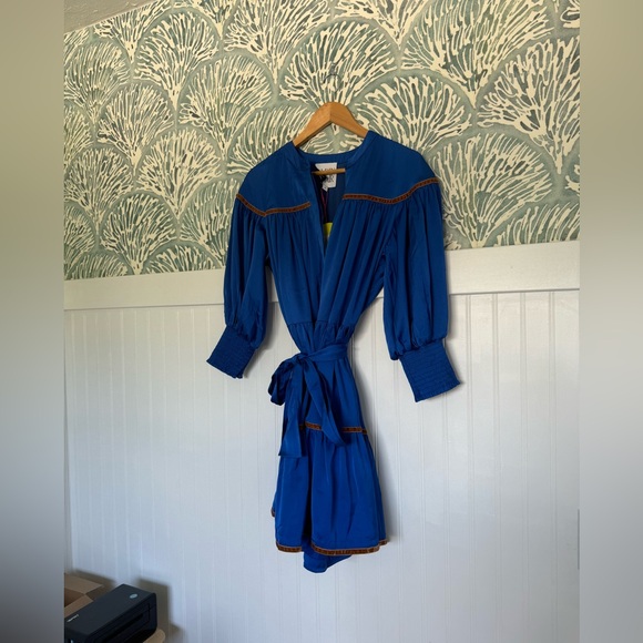 NWT Alden Adair Size S Royal Blue Polyester Half Button Tiered Long Sleeve Dress - Picture 3 of 6